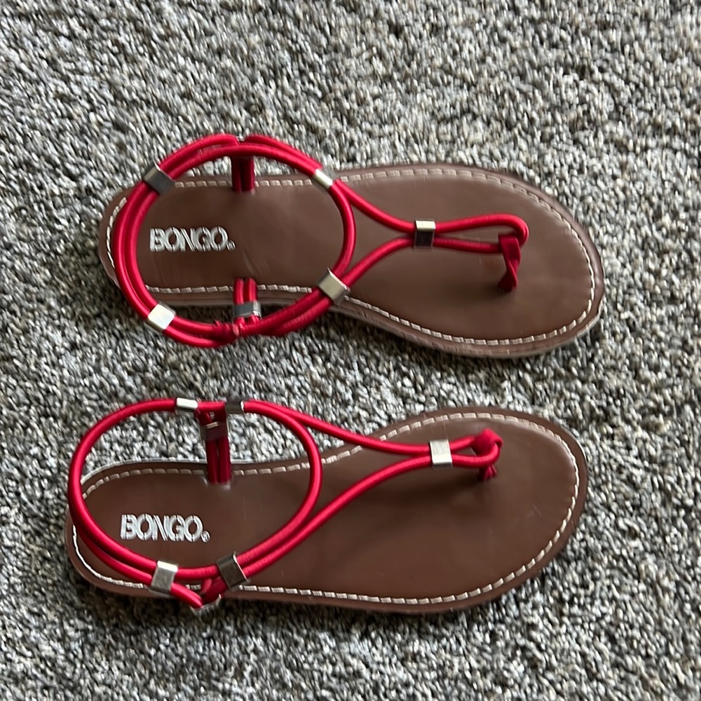 Bongo womens red&brown elastic strap sandals